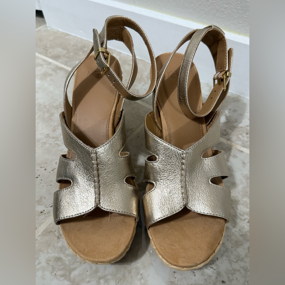 UGG Careena Women’s Platform Wedge Sandals in Pale Metallic Gold Color (Sz 10).